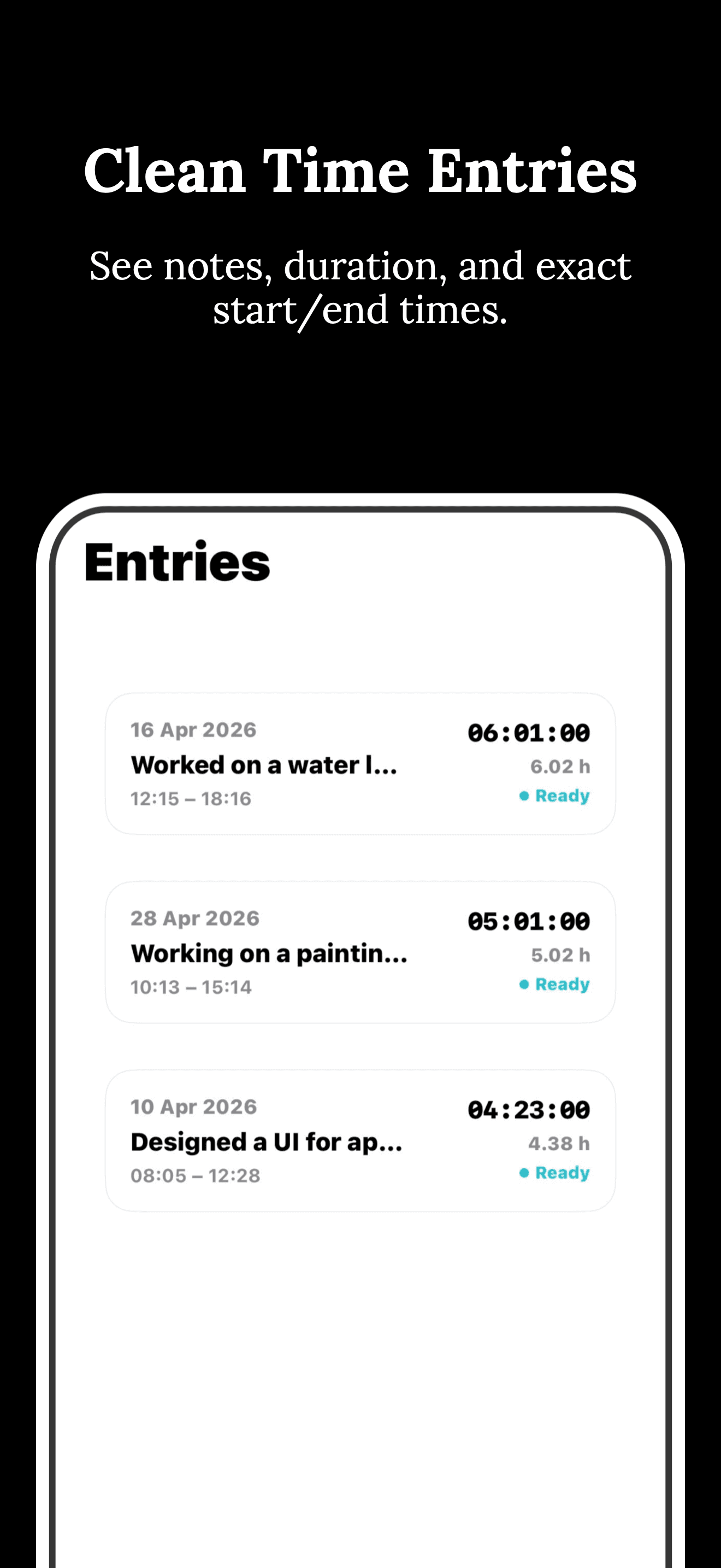 NotaTime running timer screen