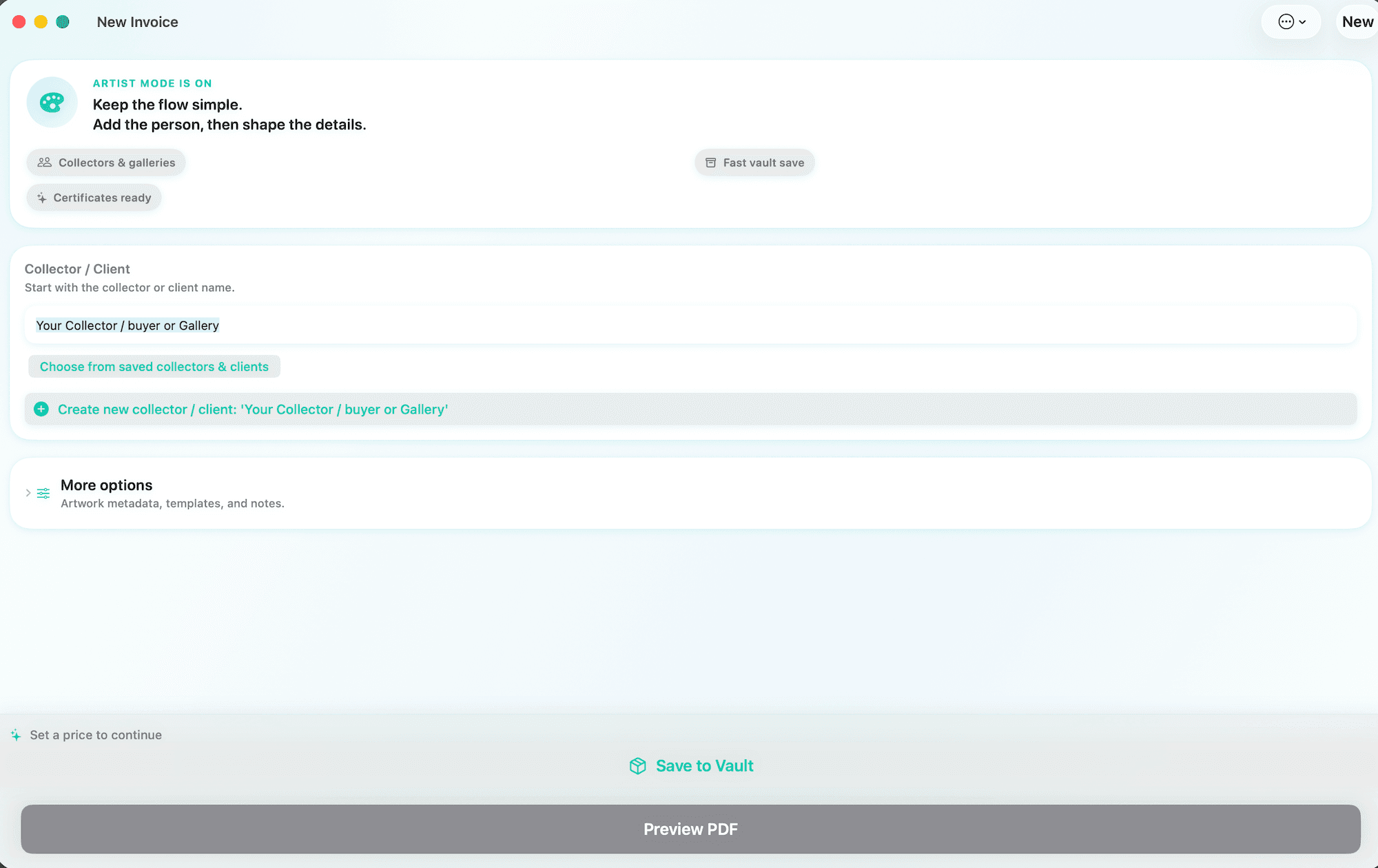 New invoice — Artist Mode.