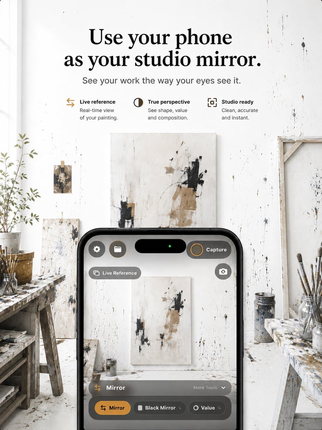 Painting Mirror — use your phone as your studio mirror