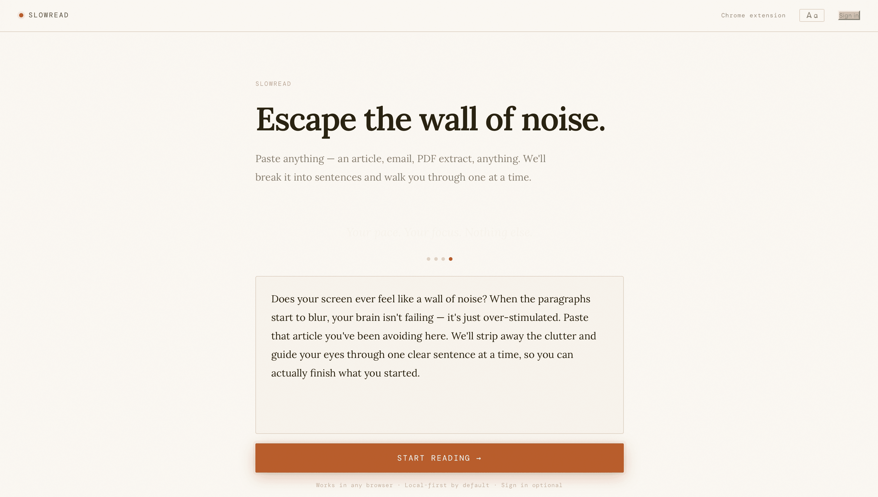 SlowRead screenshot showing sentence-by-sentence reading