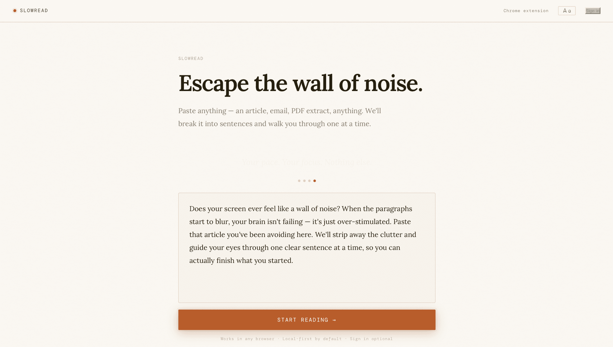 SlowRead screenshot showing sentence-by-sentence reading