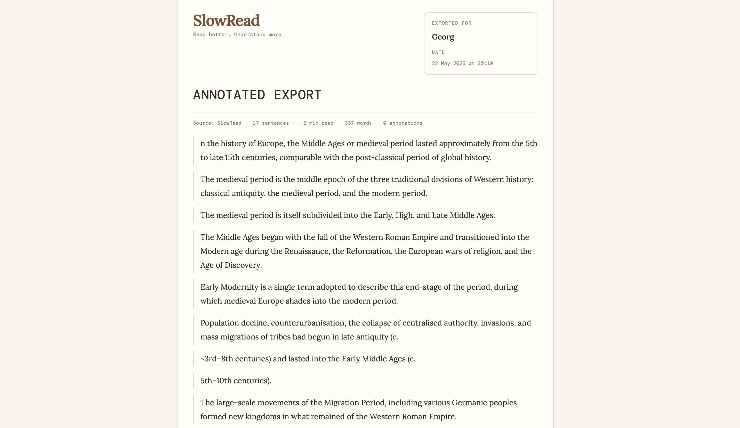 SlowRead screenshot showing reading progress view