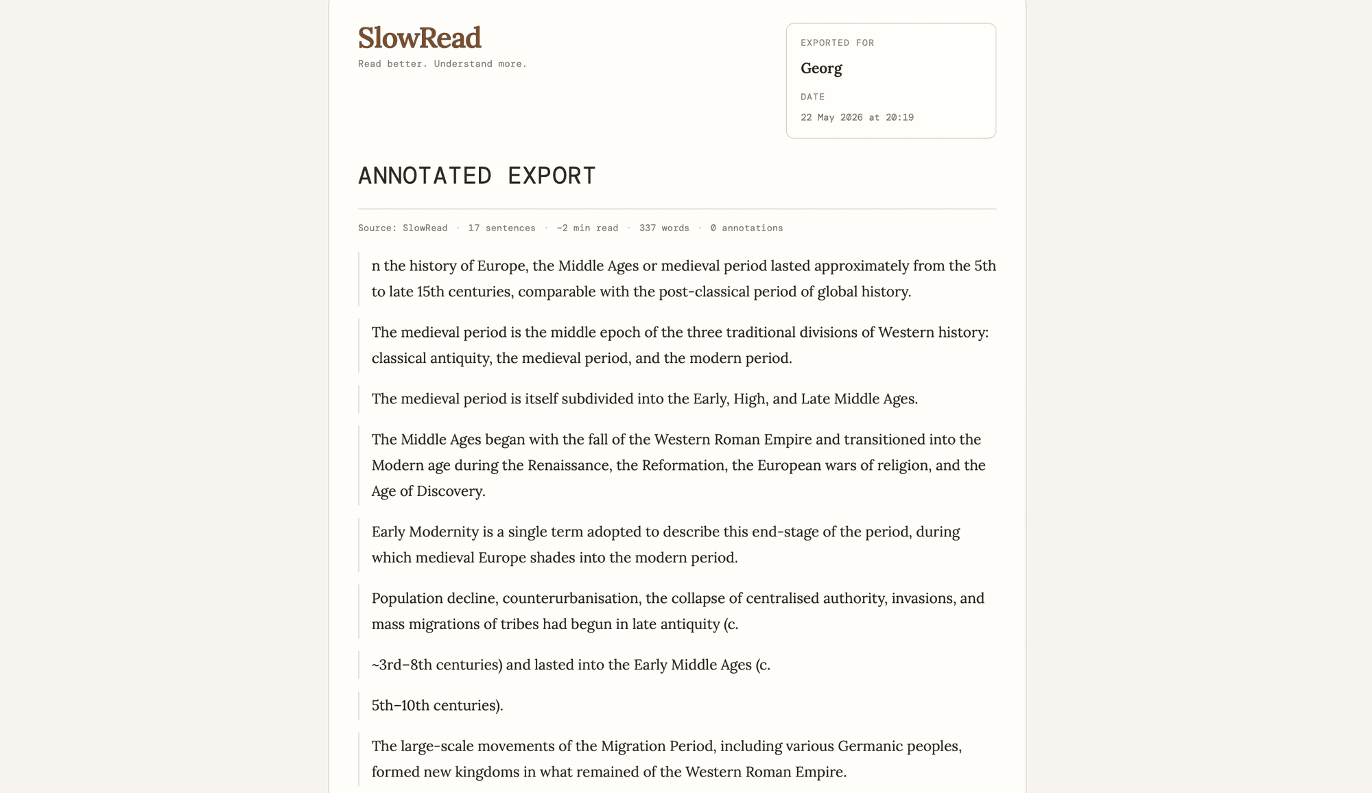 SlowRead screenshot showing reading progress view