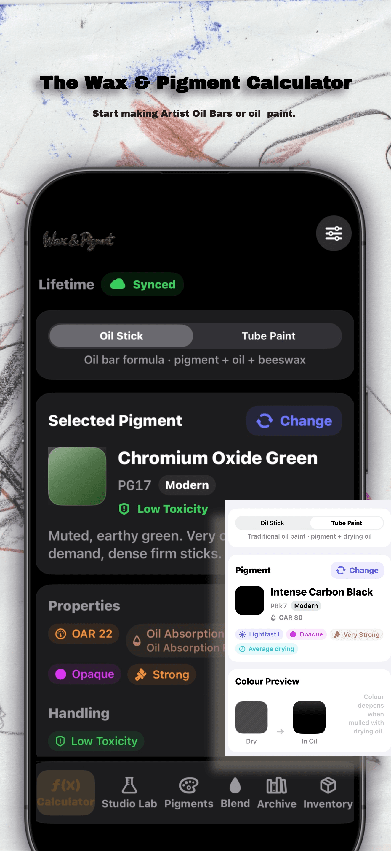 Wax & Pigment recipe builder screenshot