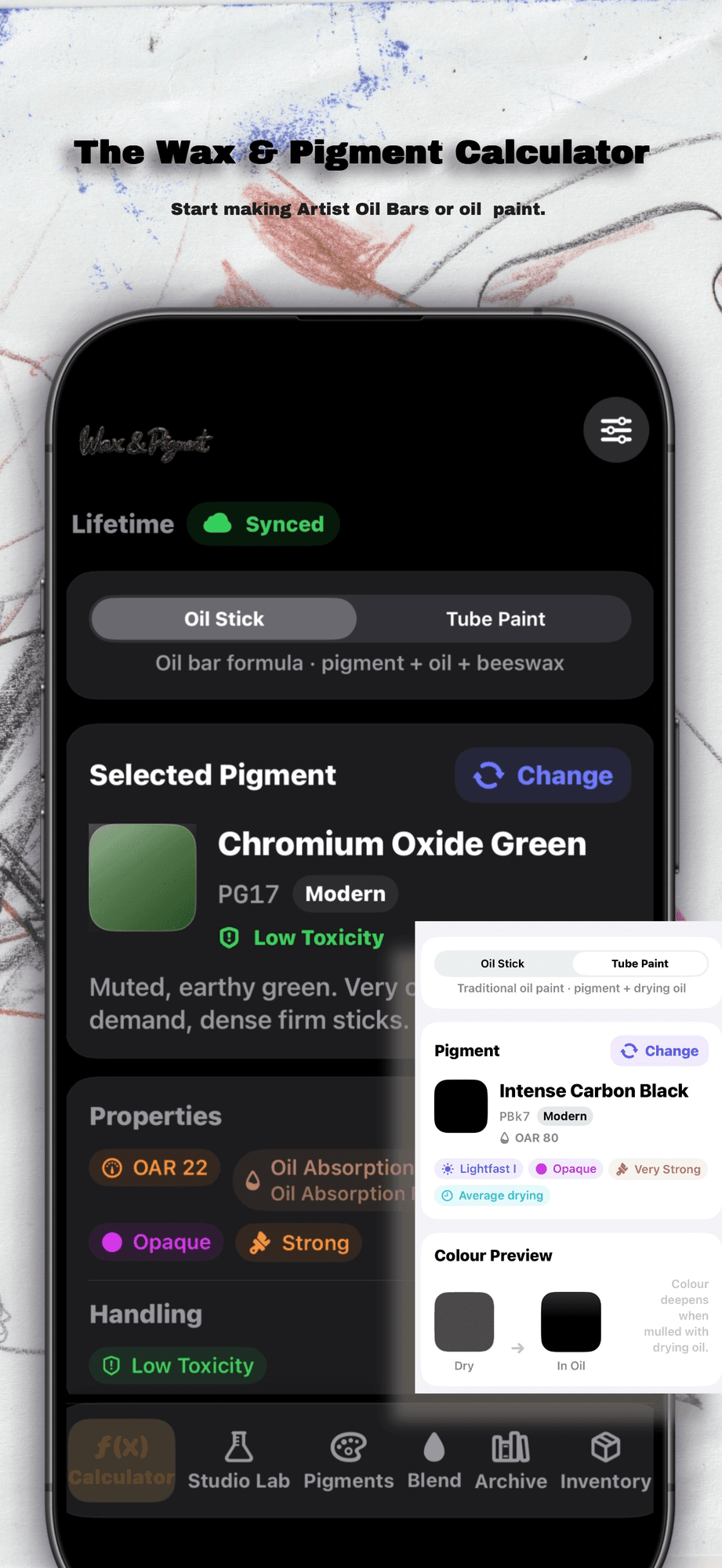 Wax & Pigment recipe builder screenshot