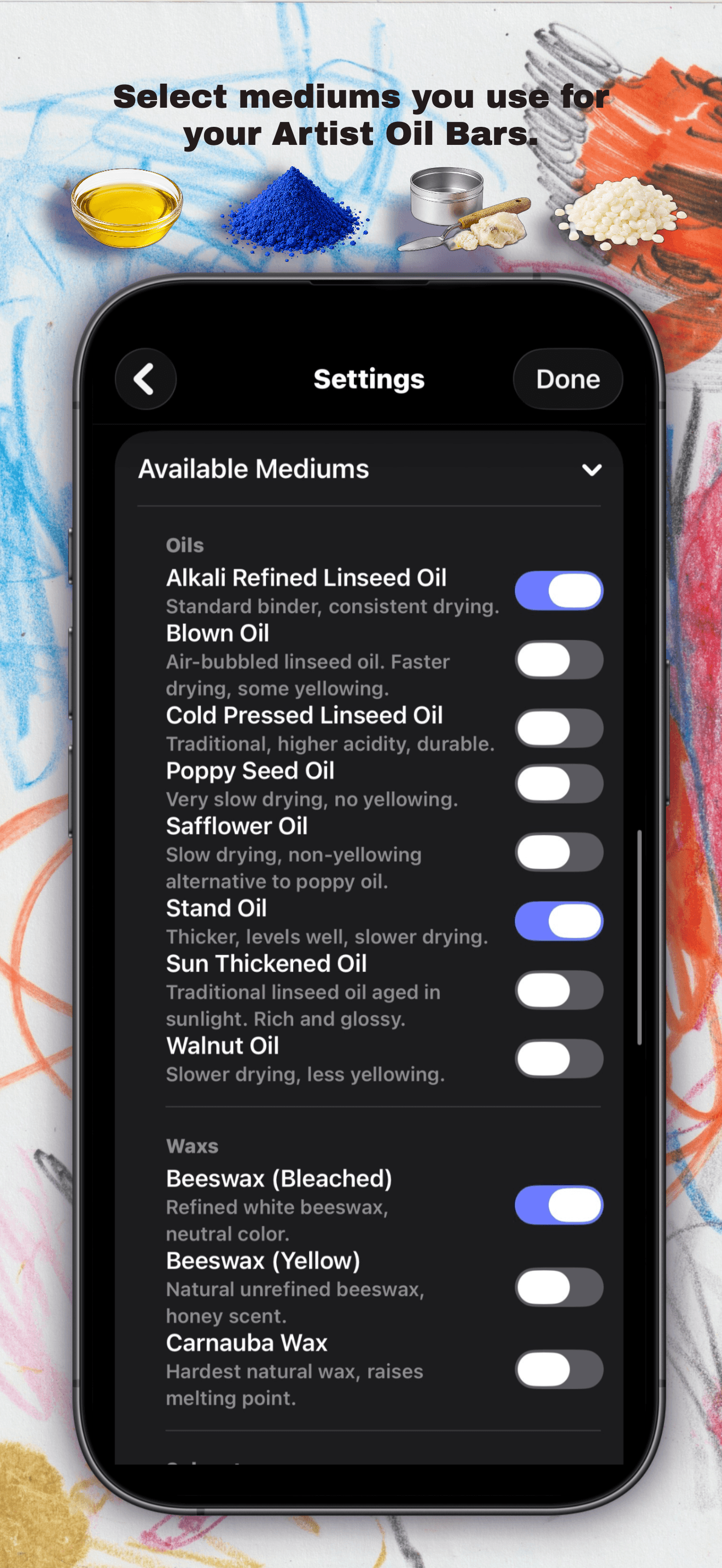 Wax & Pigment mix overview screenshot