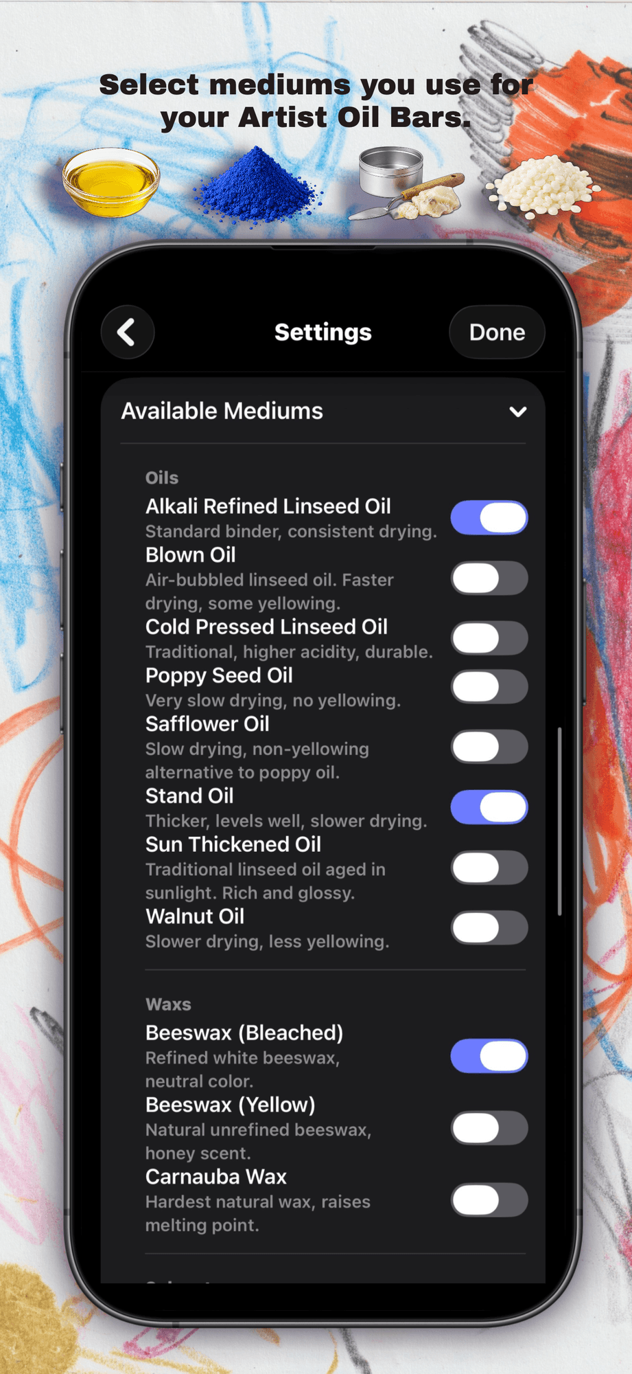Wax & Pigment mix overview screenshot