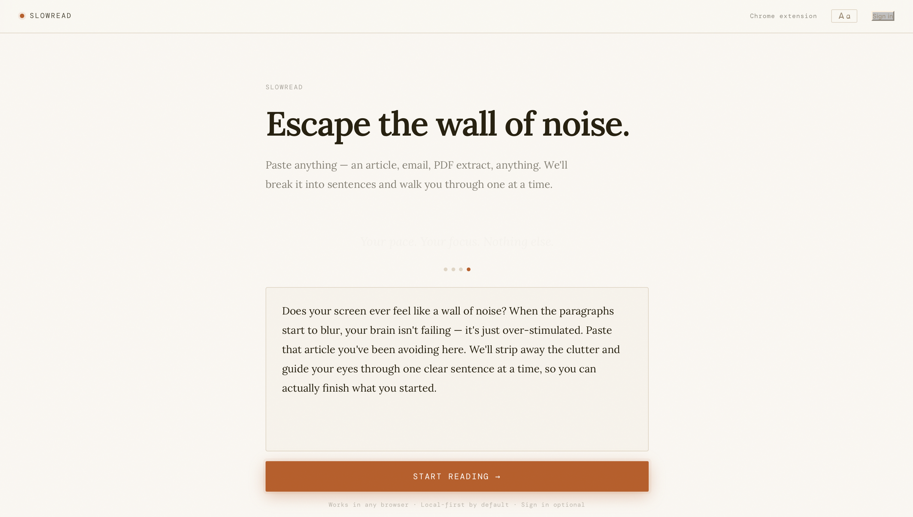 SlowRead screenshot showing sentence-by-sentence reading
