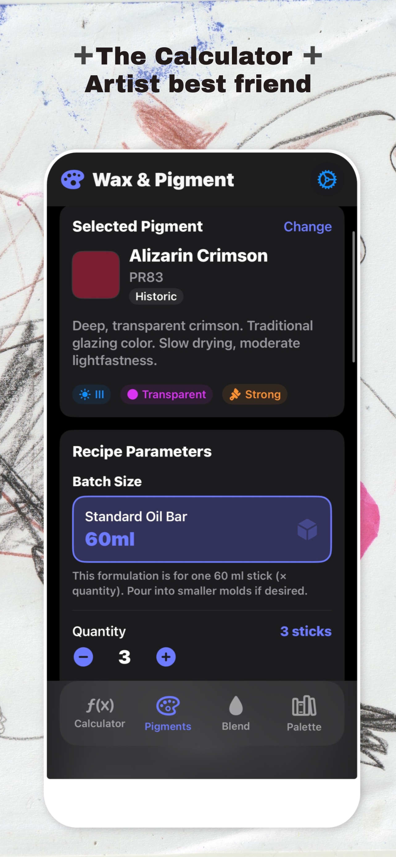 Wax & Pigment recipe builder screenshot