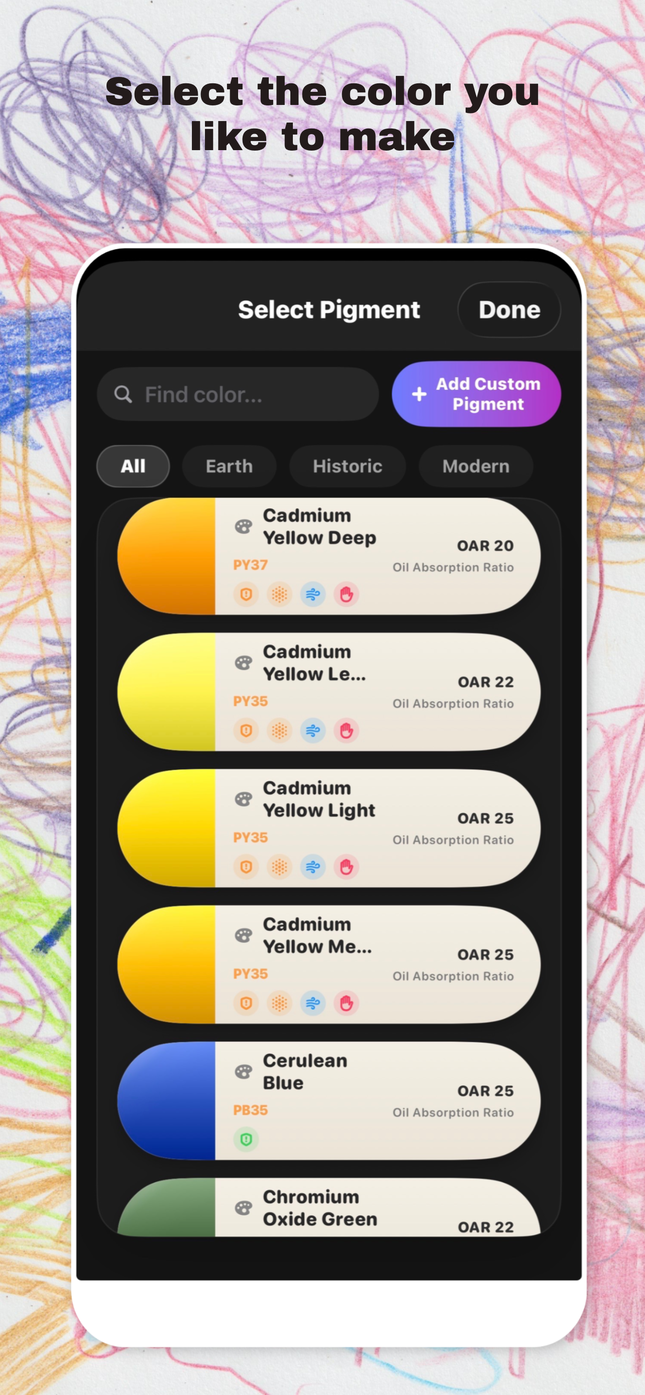 Wax & Pigment pigment profiles screenshot